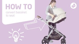 MaxiCosi  Zelia stroller  How to convert bassinet to seat [upl. by Fanestil612]