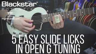 5 Easy Slide Licks in Open G Tuning  Blackstar Potential Lesson [upl. by Atineg]