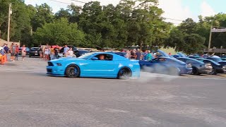 Muscle Cars Get LOUD Leaving Car meet Mustangs Everywhere [upl. by Viveca771]