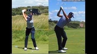 Justin Thomas golf swing  Long Iron faceon amp downtheline July 2017 [upl. by Kwapong]